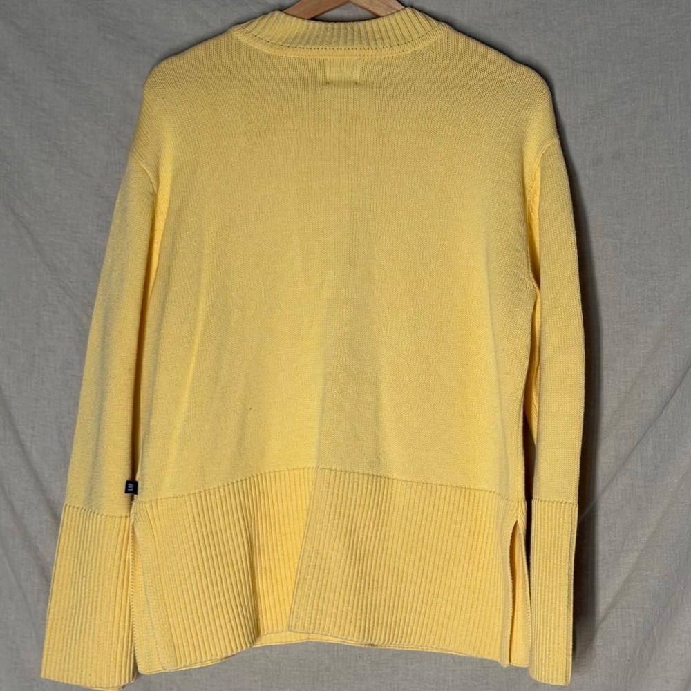Gap Yellow Cotton Crewneck Sweater Ribbed Side Slit Women's S - Picture 3 of 9